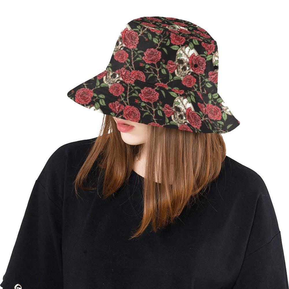 Skull And Roses Print Design LKS303 Unisex Bucket Hat