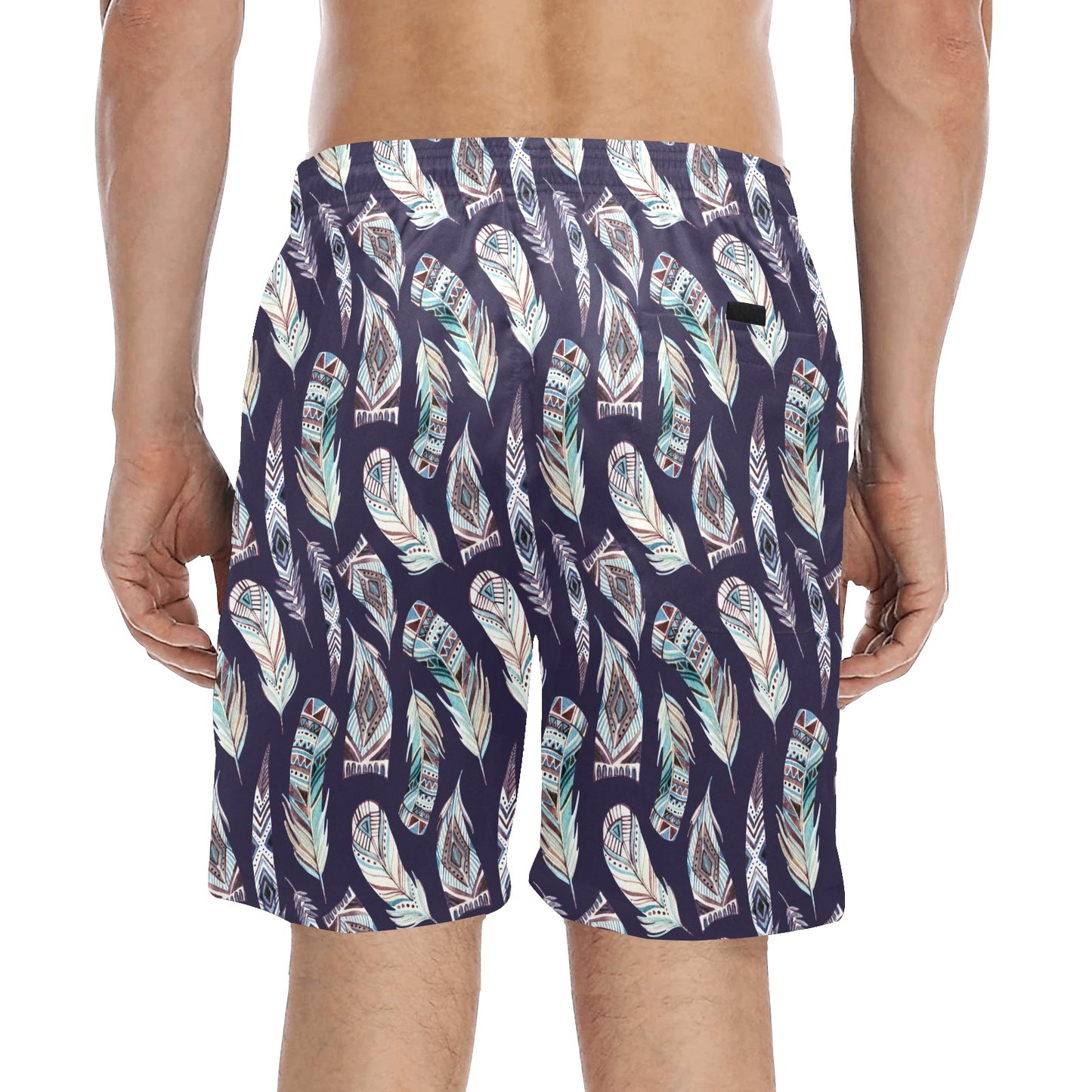 Feather Vintage Boho Design Print Men's Swim Trunks Beach Shorts