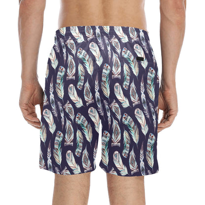Feather Vintage Boho Design Print Men's Swim Trunks Beach Shorts