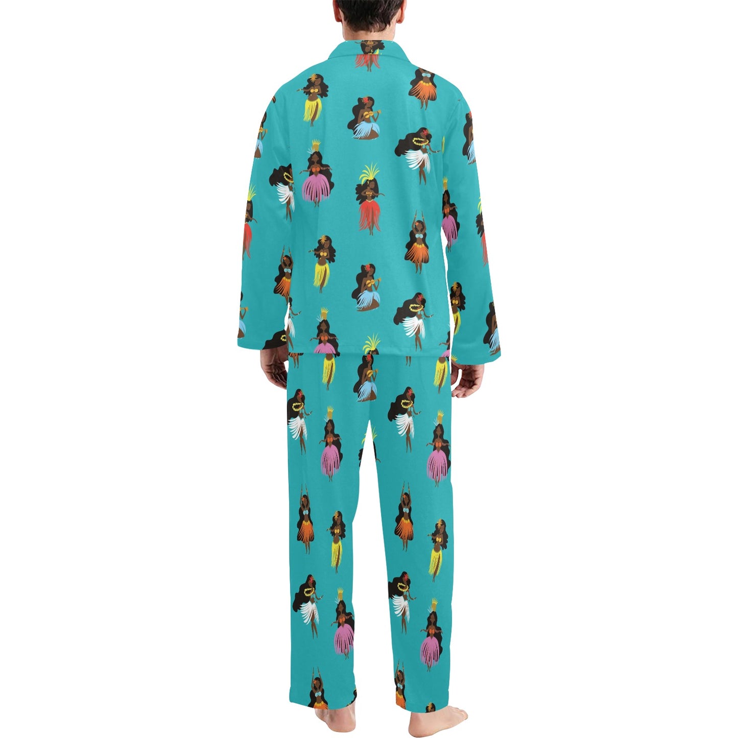 Hula Dancers Pattern Print Design 04 Men's Long Pajama Set
