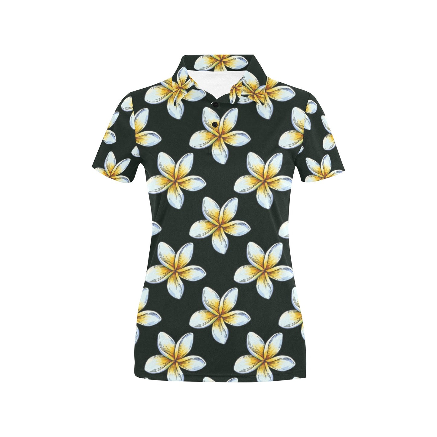 White Plumeria Pattern Print Design PM022 Women's Polo Shirt