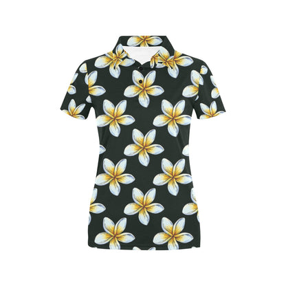 White Plumeria Pattern Print Design PM022 Women's Polo Shirt