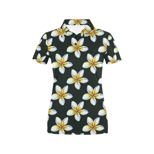 White Plumeria Pattern Print Design PM022 Women's Polo Shirt