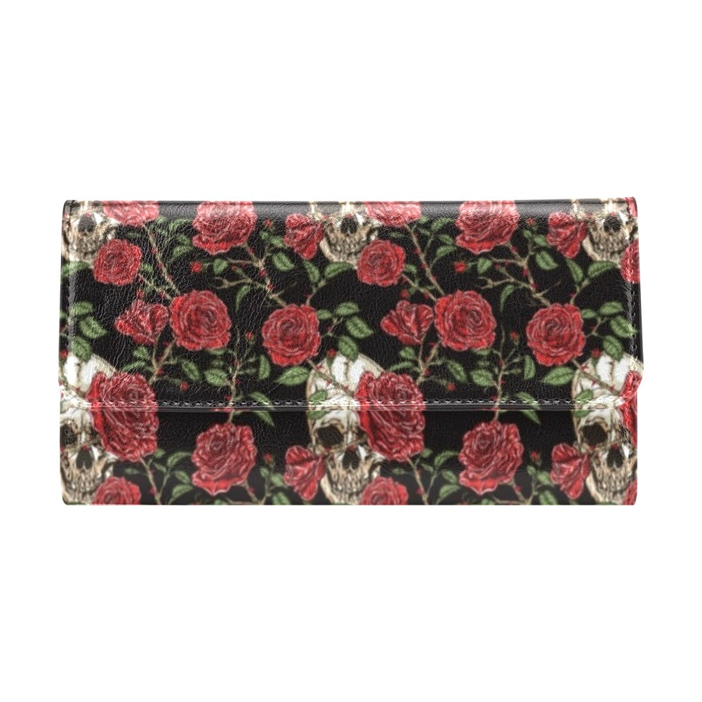 Skull And Roses Print Design LKS303 Women's Trifold Wallet