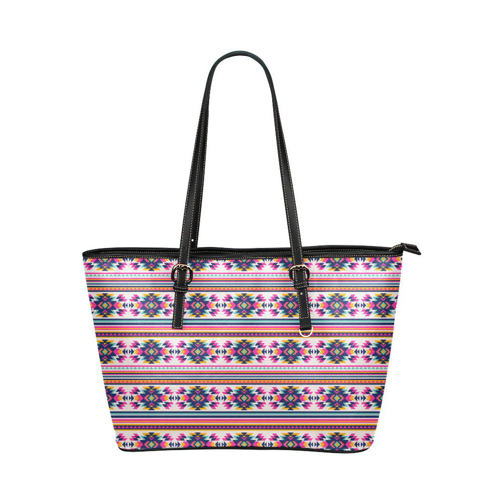 Indian Navajo Neon Themed Design Print Leather Tote Bag