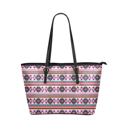 Indian Navajo Neon Themed Design Print Leather Tote Bag