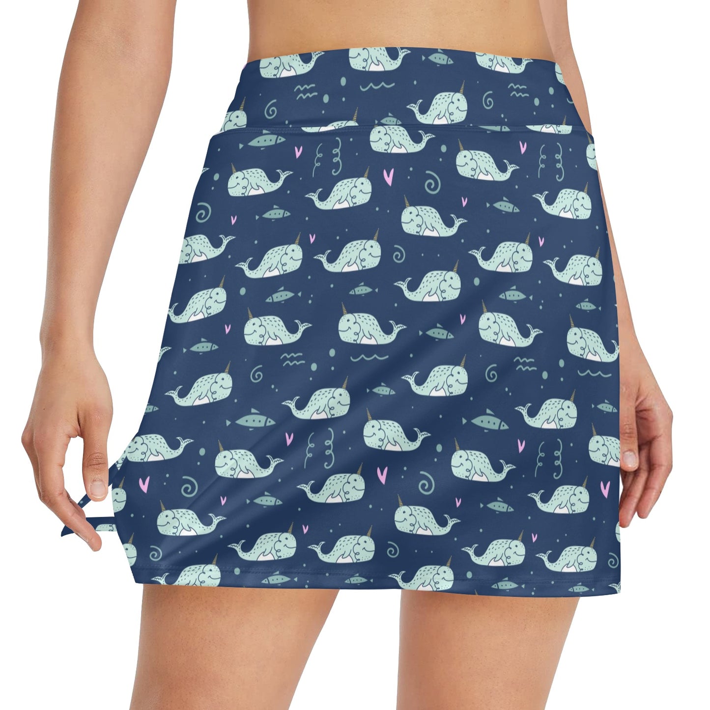 Narwhal Design Print 17" Golf & Pickleball Skort with Pockets