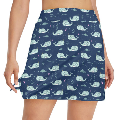 Narwhal Design Print 17" Golf & Pickleball Skort with Pockets