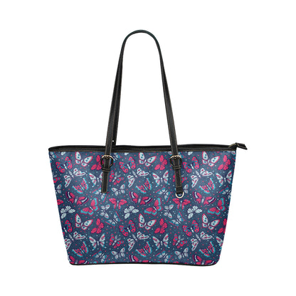 Butterfly Red Deep Blue Print Pattern Leather Tote Bag