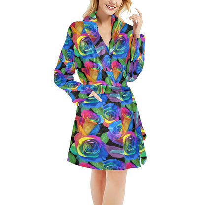 Rose Pattern Print Design RO02 Women's Fleece Robe