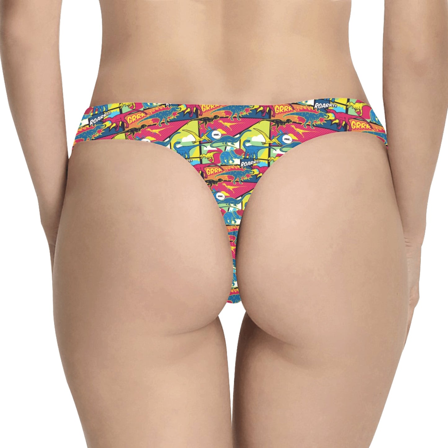 Dinosaur Comic Pop Art Style Women's Thongs