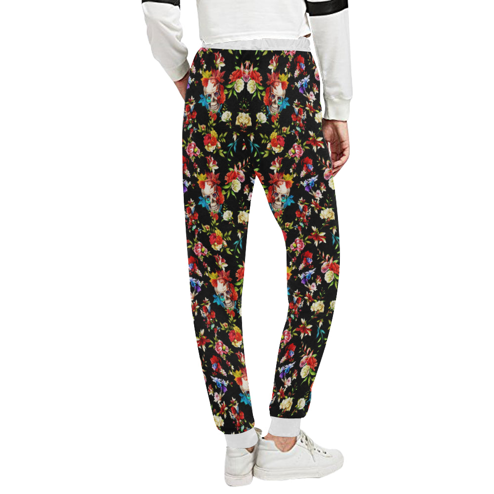 Skull Roses Flower Design Themed Print Unisex Sweatpants