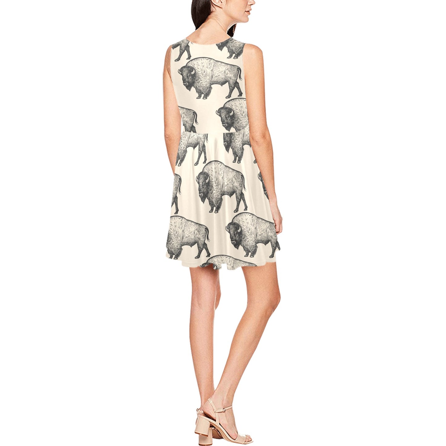 Bison Pattern Print Design 02 Sleeveless Dress