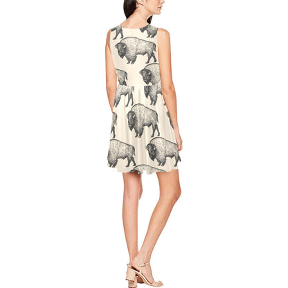 Bison Pattern Print Design 02 Sleeveless Dress