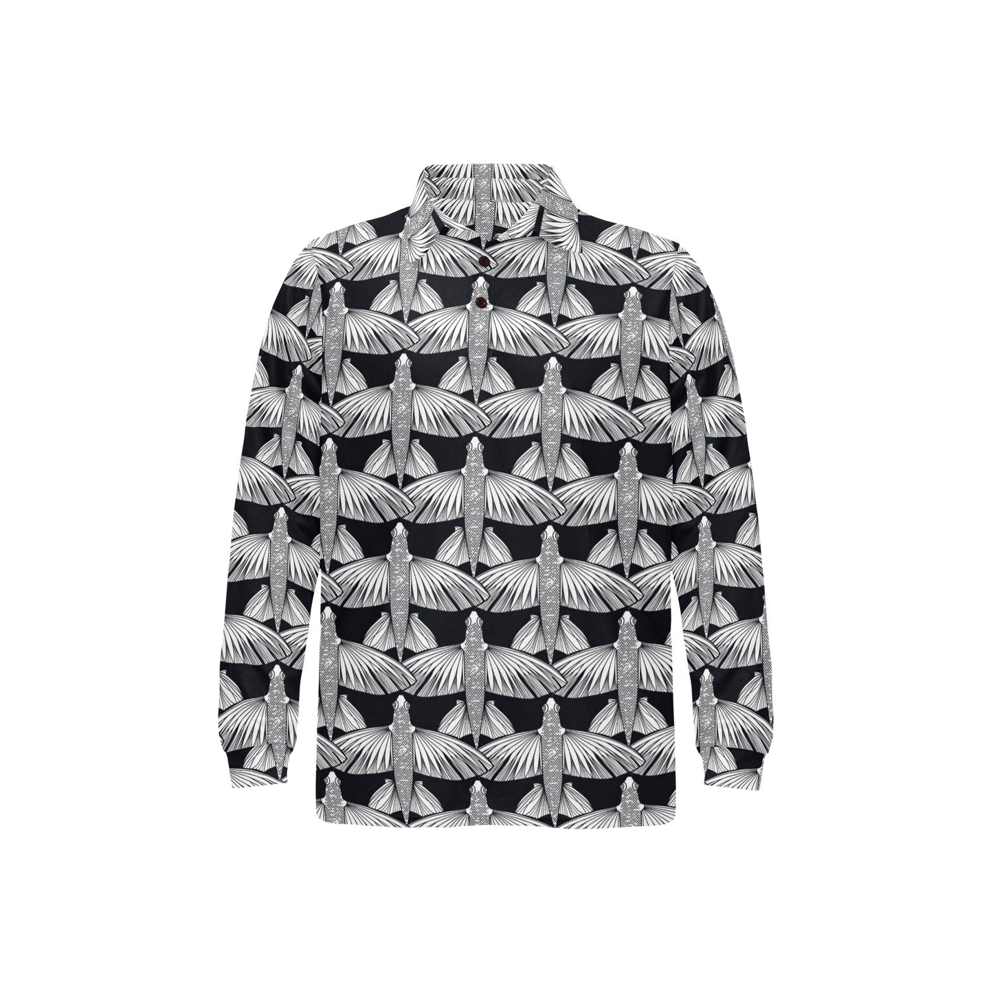 Flying Fish Pattern Print Design 03 Long Sleeve Polo Shirt For Men's