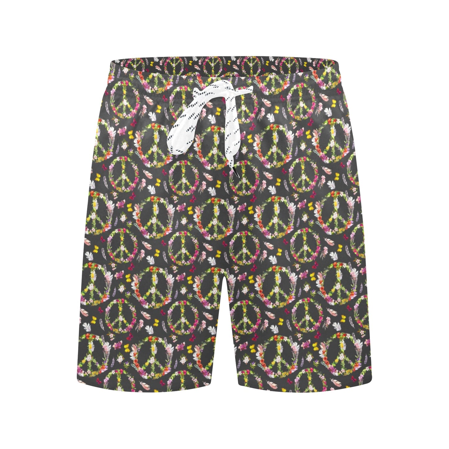 Peace Sign flowers Design Print Men's Swim Trunks Beach Shorts