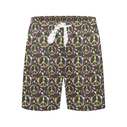 Peace Sign flowers Design Print Men's Swim Trunks Beach Shorts