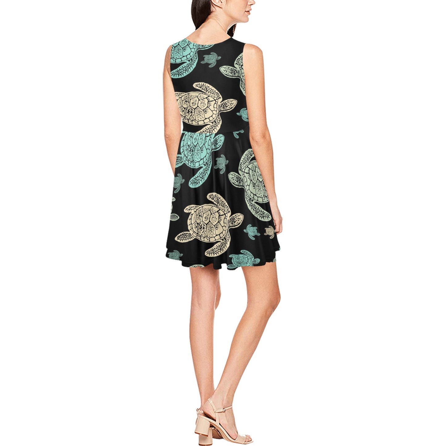 Sea Turtle Stamp Pattern Sleeveless Dress