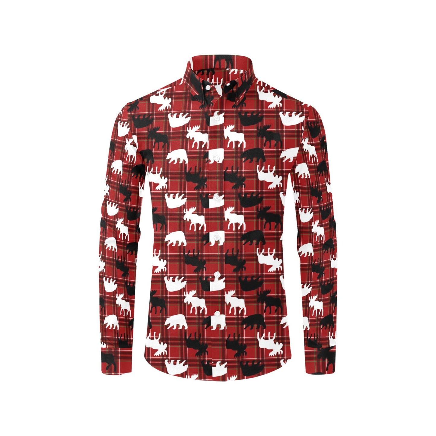 Moose Print Design LKS401 Men's Long Sleeve Dress Shirt