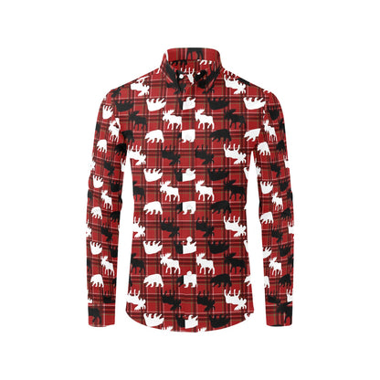 Moose Print Design LKS401 Men's Long Sleeve Dress Shirt