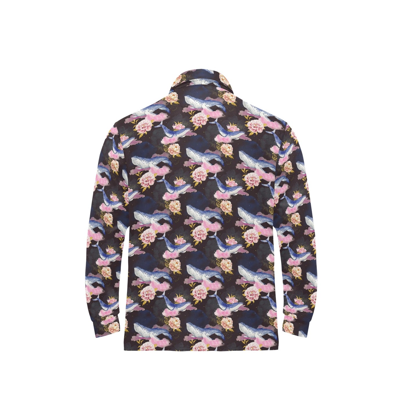 Blue Whale Print Design LKS401 Long Sleeve Polo Shirt For Men's