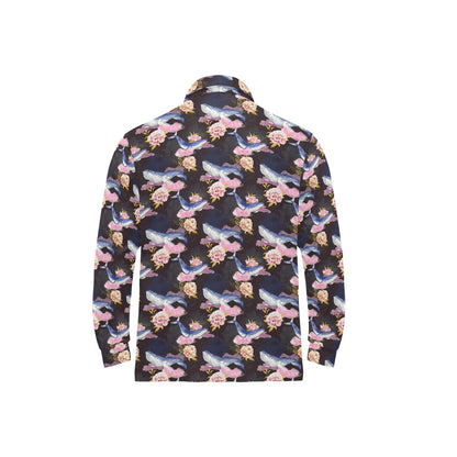 Blue Whale Print Design LKS401 Long Sleeve Polo Shirt For Men's