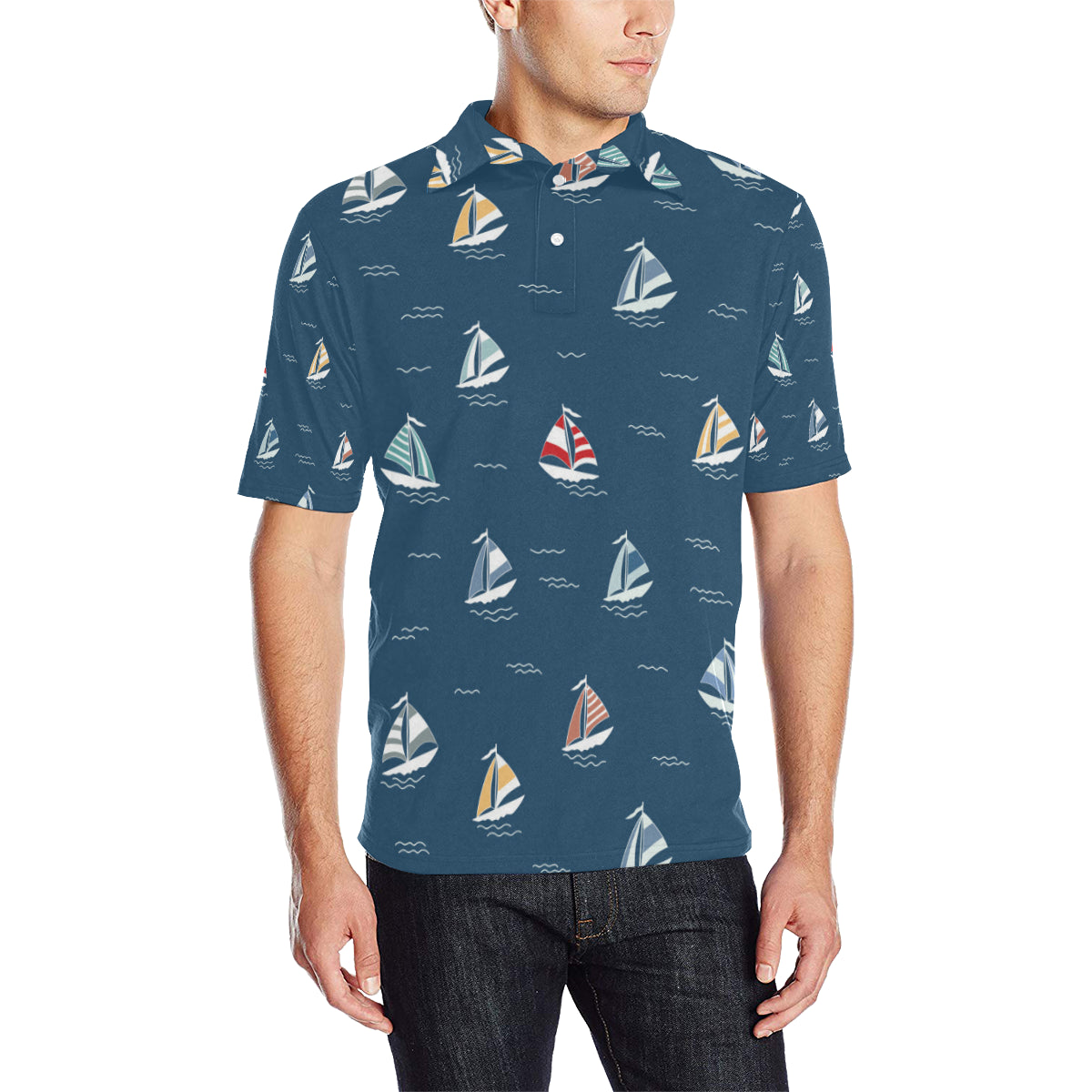 Sailing Ships Pattern Print Design A02 Men Polo Shirt