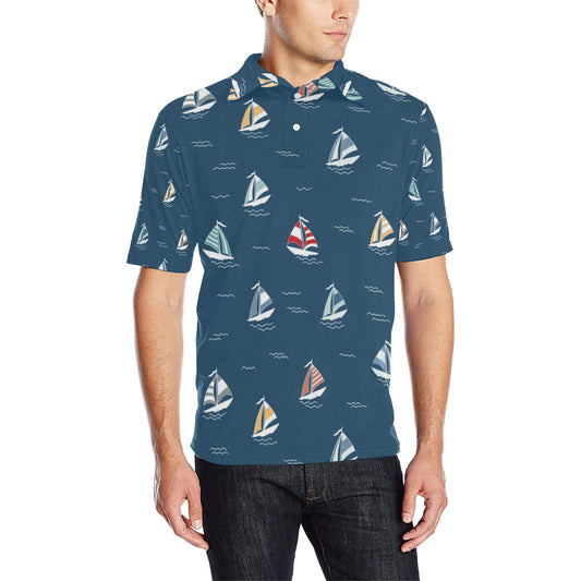 Sailing Ships Pattern Print Design A02 Men Polo Shirt