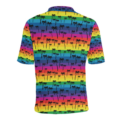 Palm Tree Rainbow Themed Print Men Polo Shirt