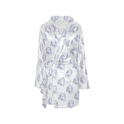 Wolf with Flower Print Design Women's Fleece Robe