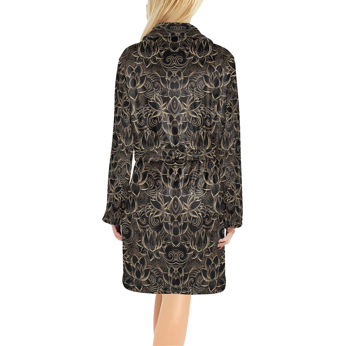Lotus Gold Mandala Design Themed Women's Fleece Robe