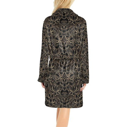 Lotus Gold Mandala Design Themed Women's Fleece Robe