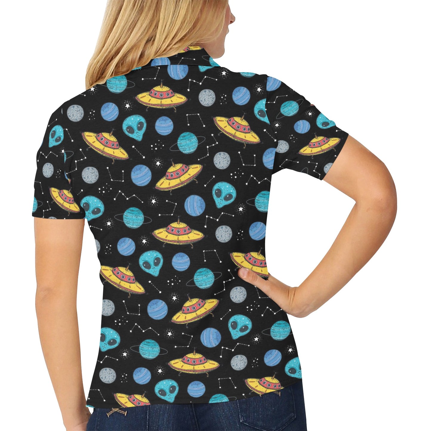 UFO Alien Print Design LKS306 Women's Polo Shirt