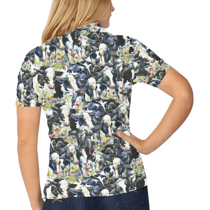 Cow Watercolor Print Pattern Women's Polo Shirt