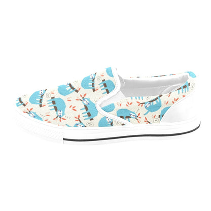 Sloth Print Design LKS3011 White Slip Ons Canvas Women's Shoes