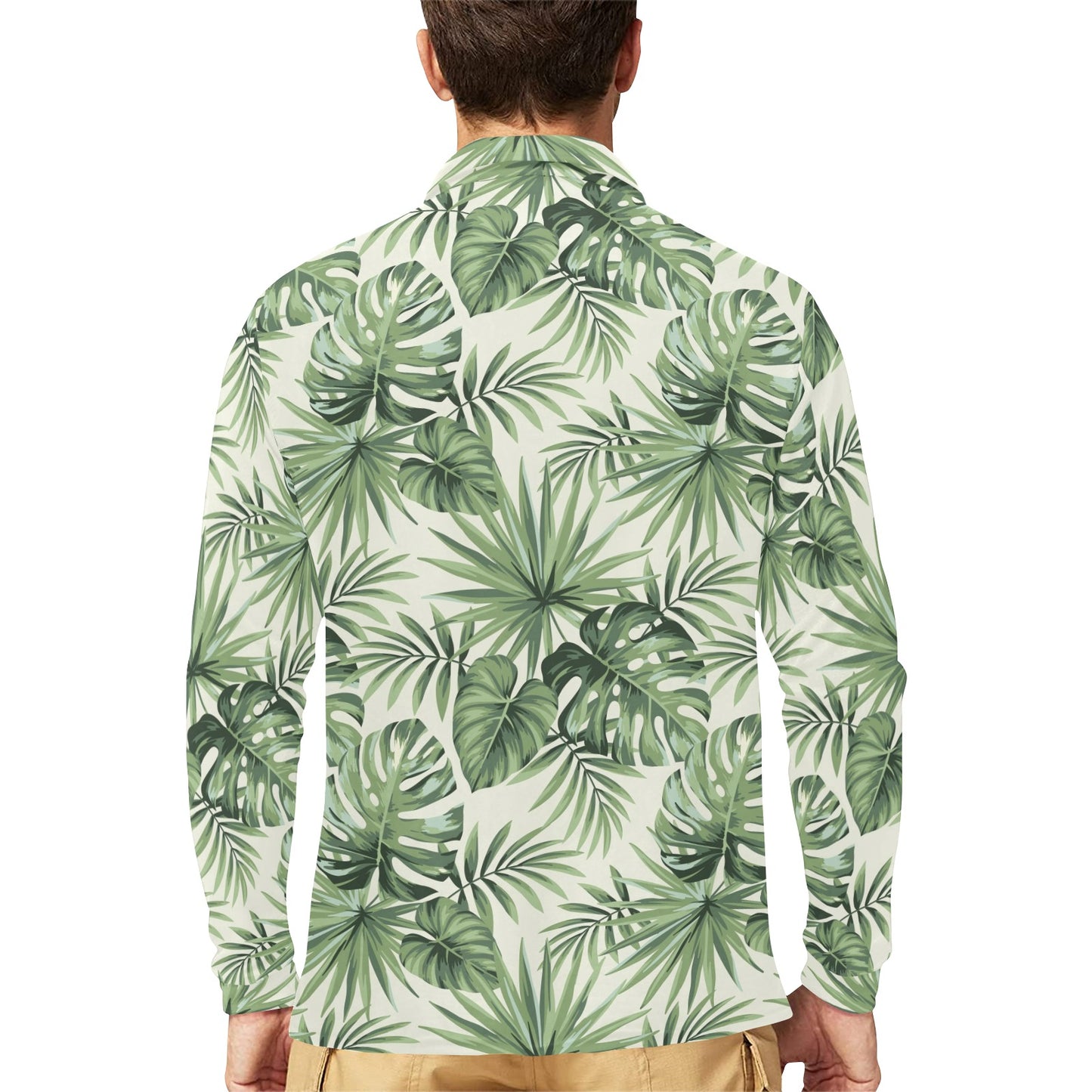 Palm Leaf Pattern Print Design A02 Long Sleeve Polo Shirt For Men's