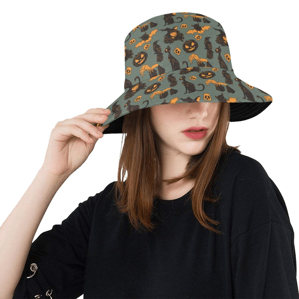 Witch Bat Halloween Print Design LKS305 Unisex Bucket Hat