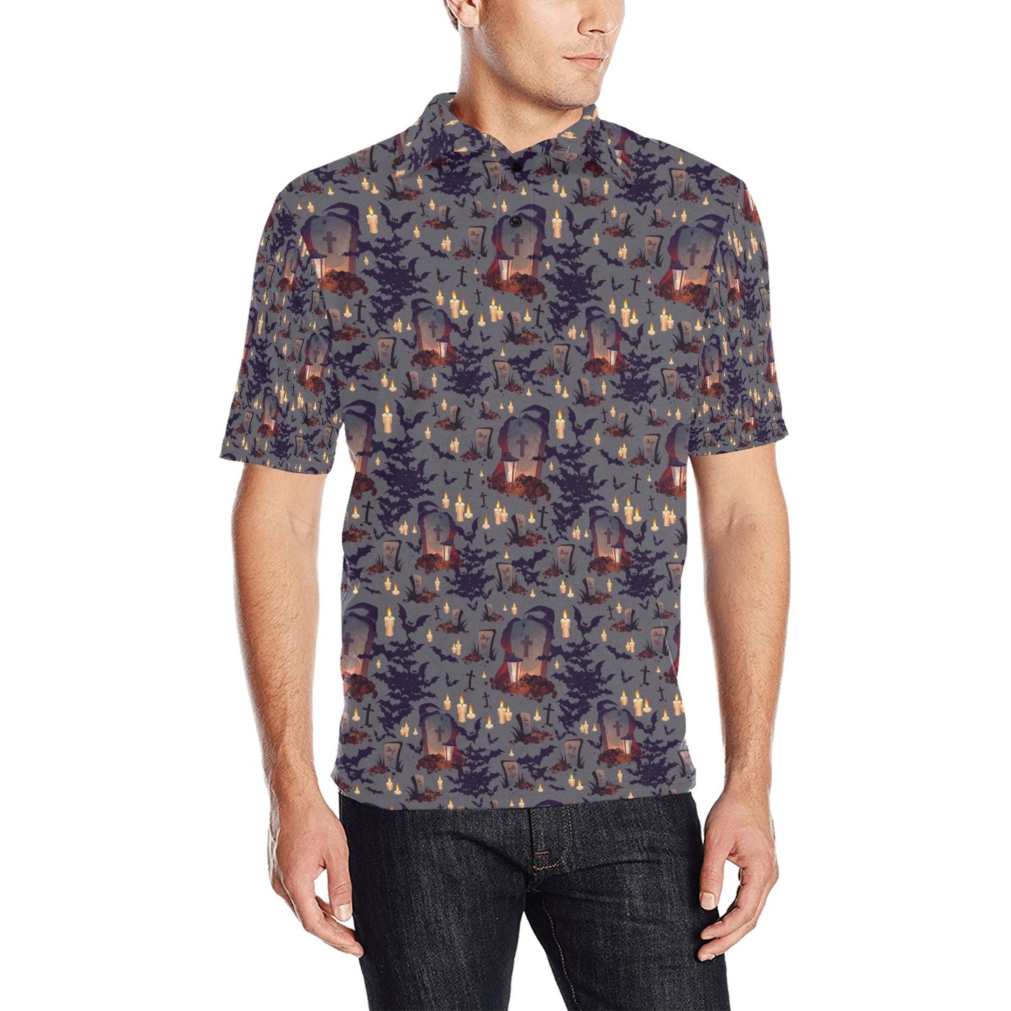Creepy Graveyard Print Design LKS301 Men Polo Shirt