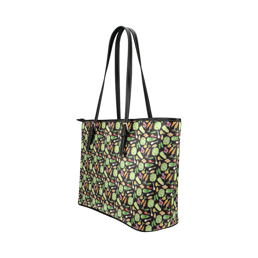 Vegan Draw Themed Design Print Leather Tote Bag