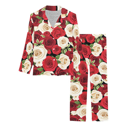 Rose Pattern Print Design RO06 Women's Long Pajama Set