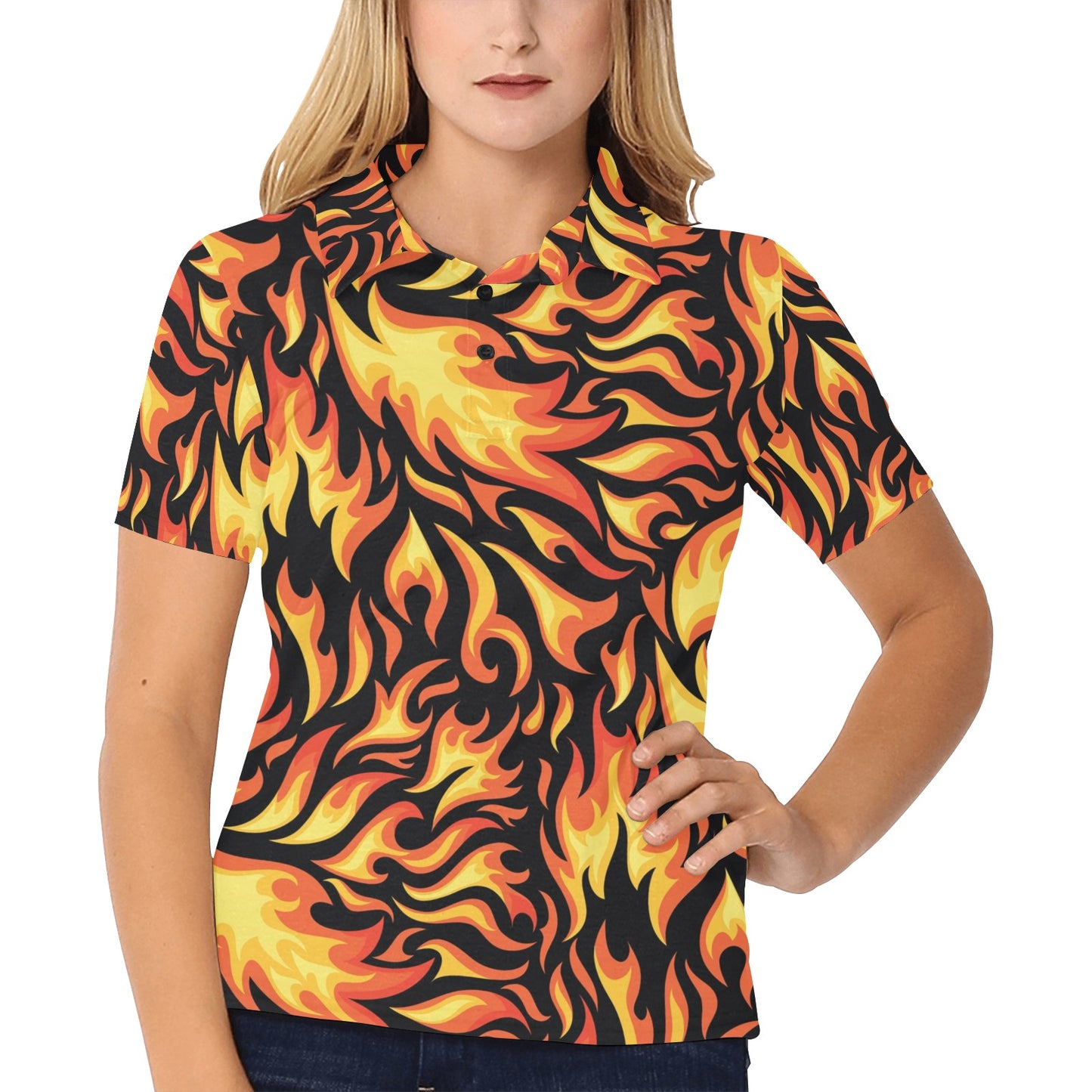 Flame Fire Design Pattern Women's Polo Shirt