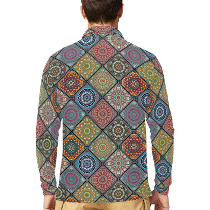 Bohemian Pattern Print Design 05 Long Sleeve Polo Shirt For Men's