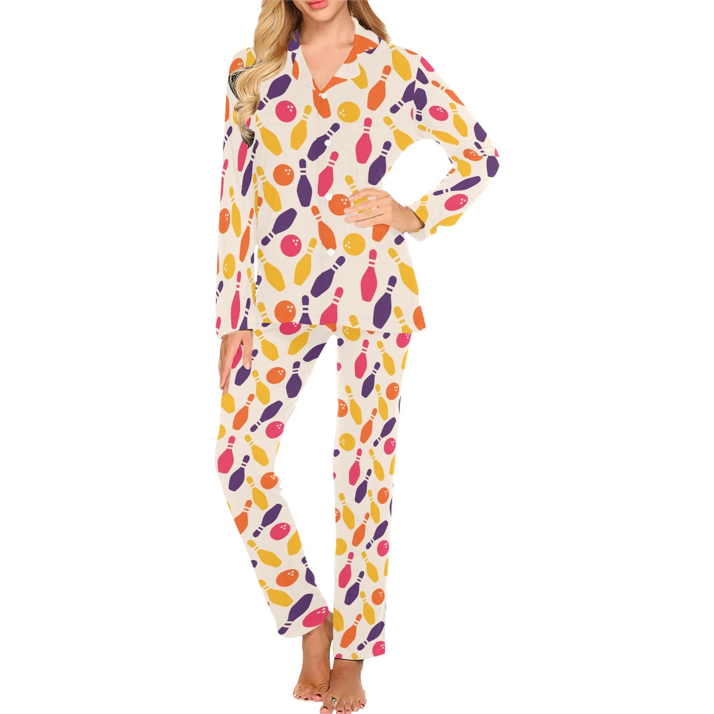 Bowling Pattern Print Design 06 Women's Long Pajama Set