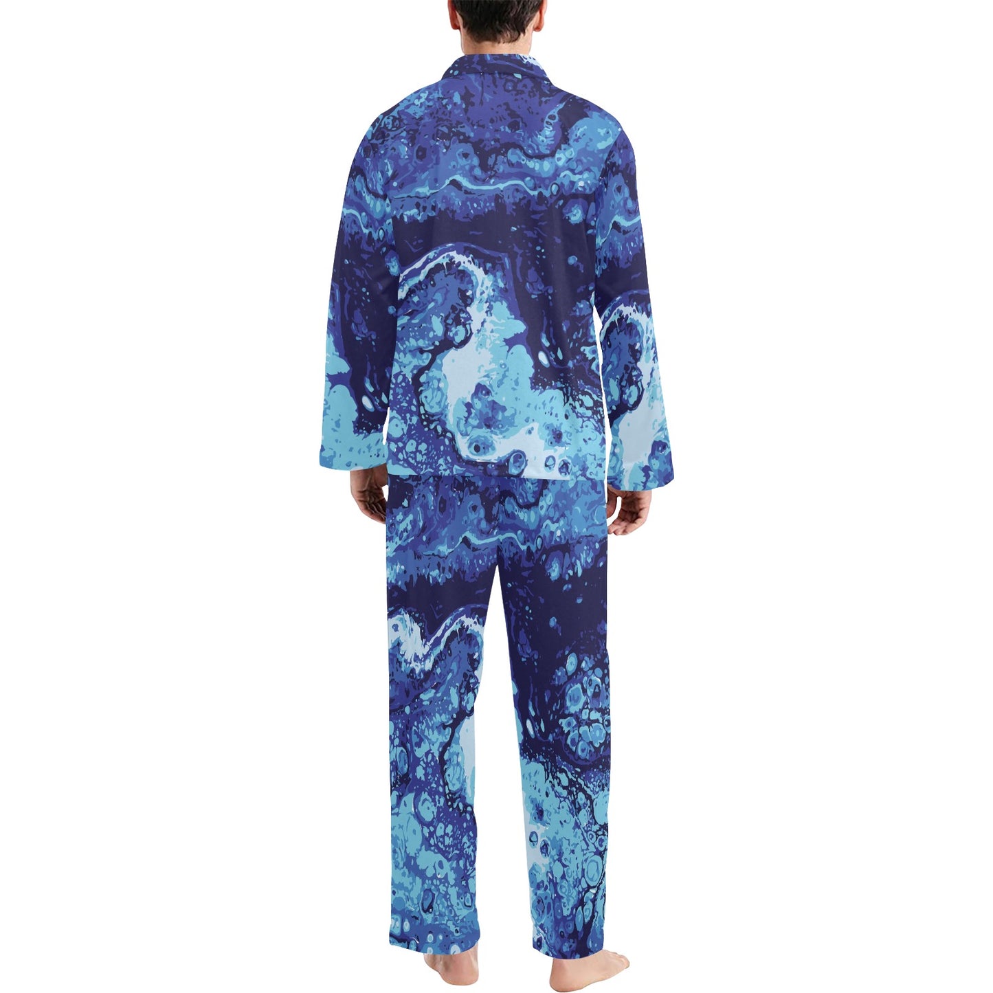 Ocean Liquid Pattern Print Design A03 Men's Long Pajama Set