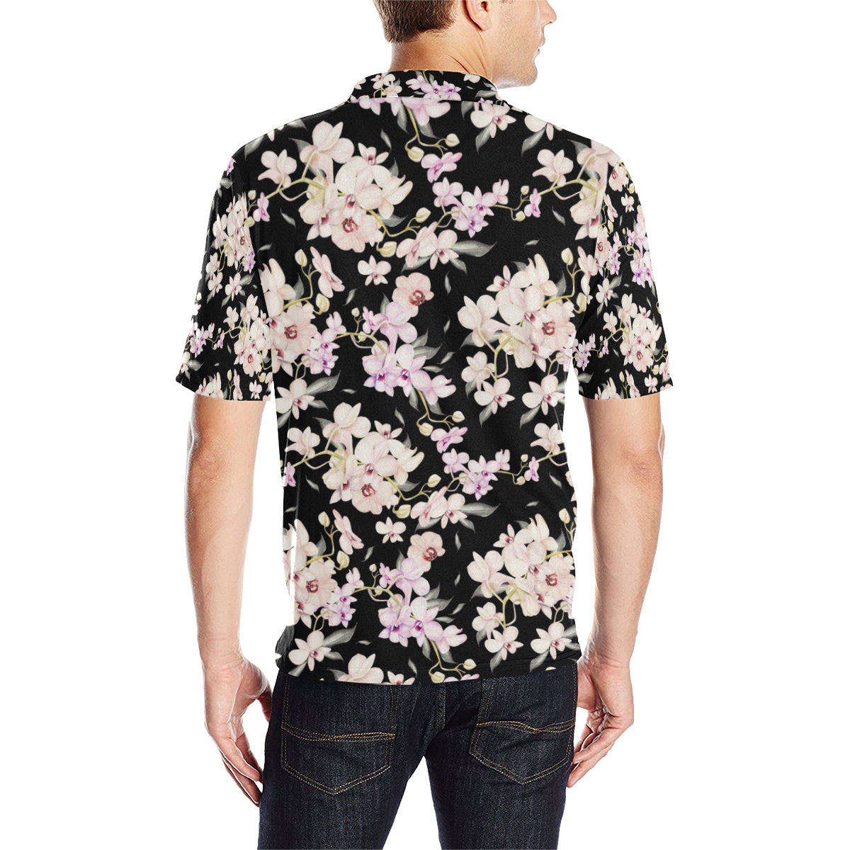 Orchid White Pattern Print Design OR03 Men Polo Shirt