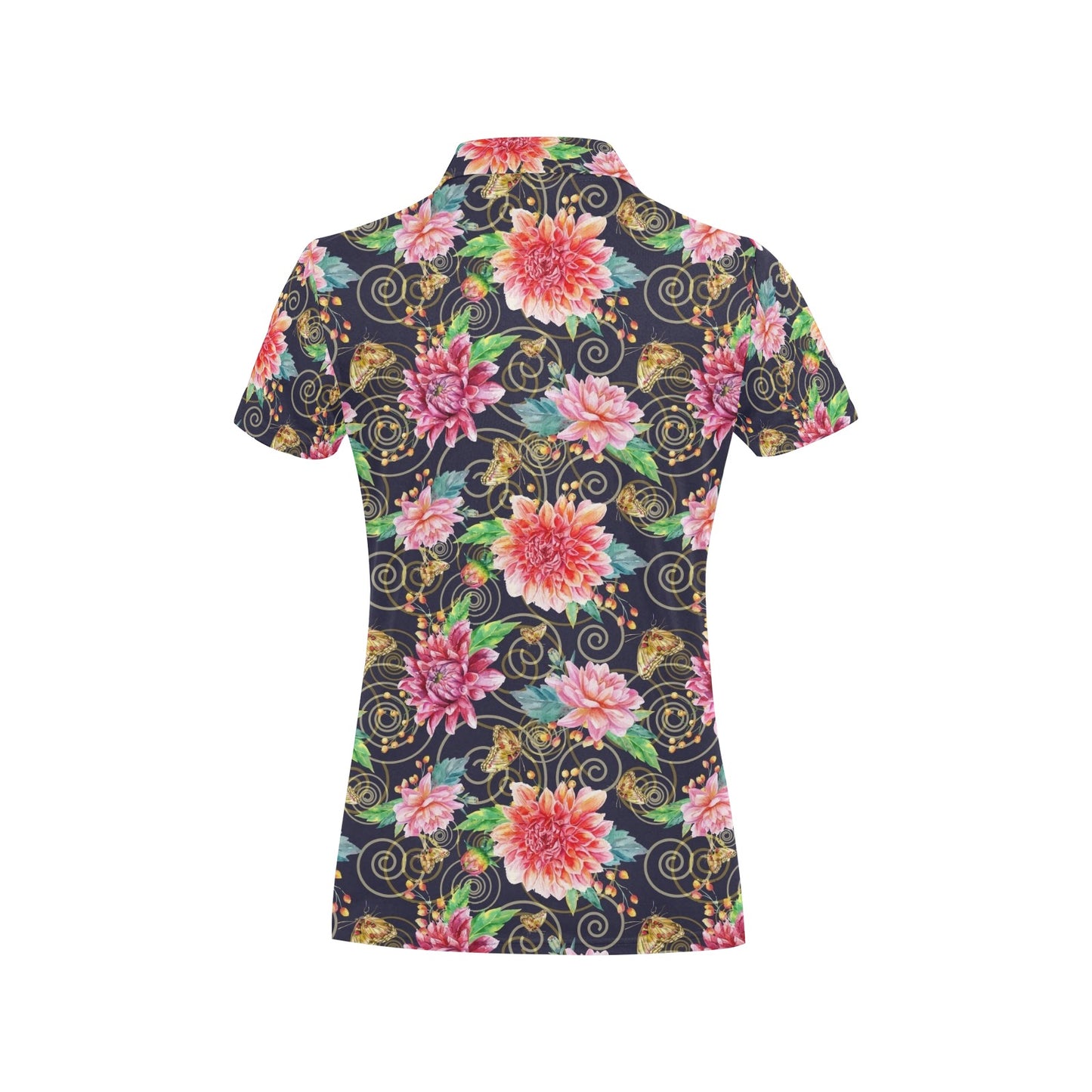 Dahlia Pattern Print Design DH02 Women's Polo Shirt