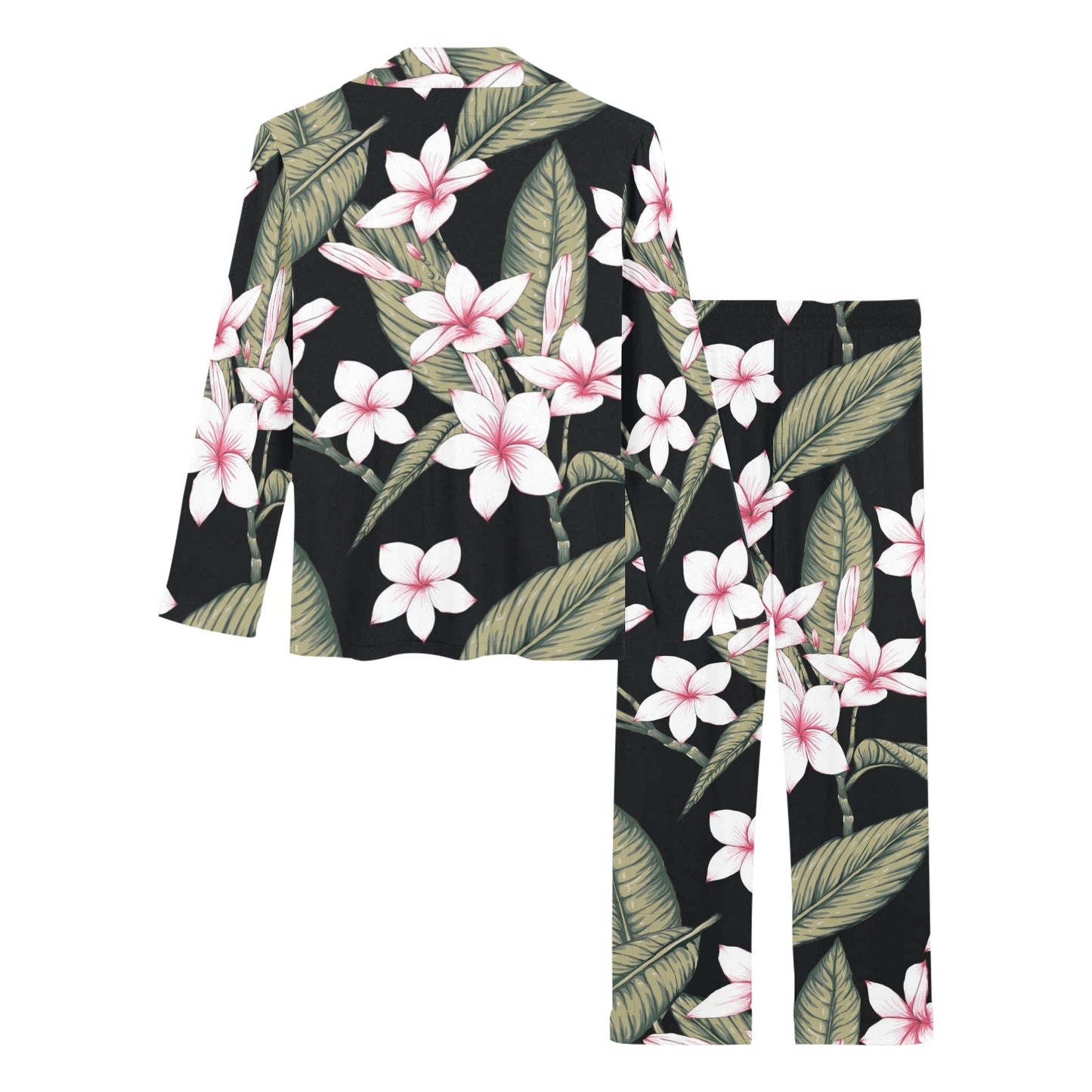 Plumeria Pattern Print Design PM021 Women's Long Pajama Set