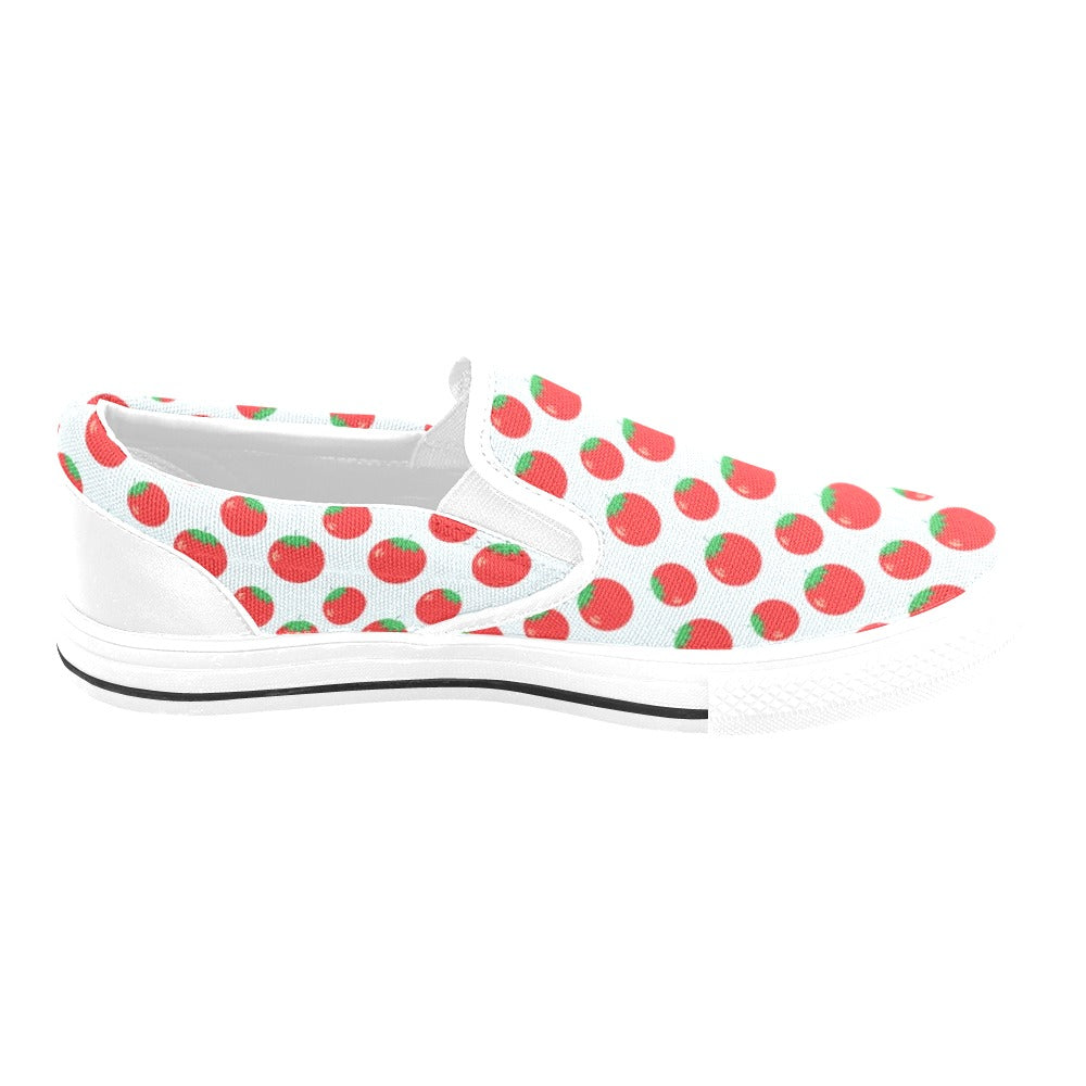 Tomato Print Design LKS307 White Slip Ons Canvas Women's Shoes