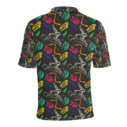 Dinosaur Skull Color Print Pattern Men Polo Shirt