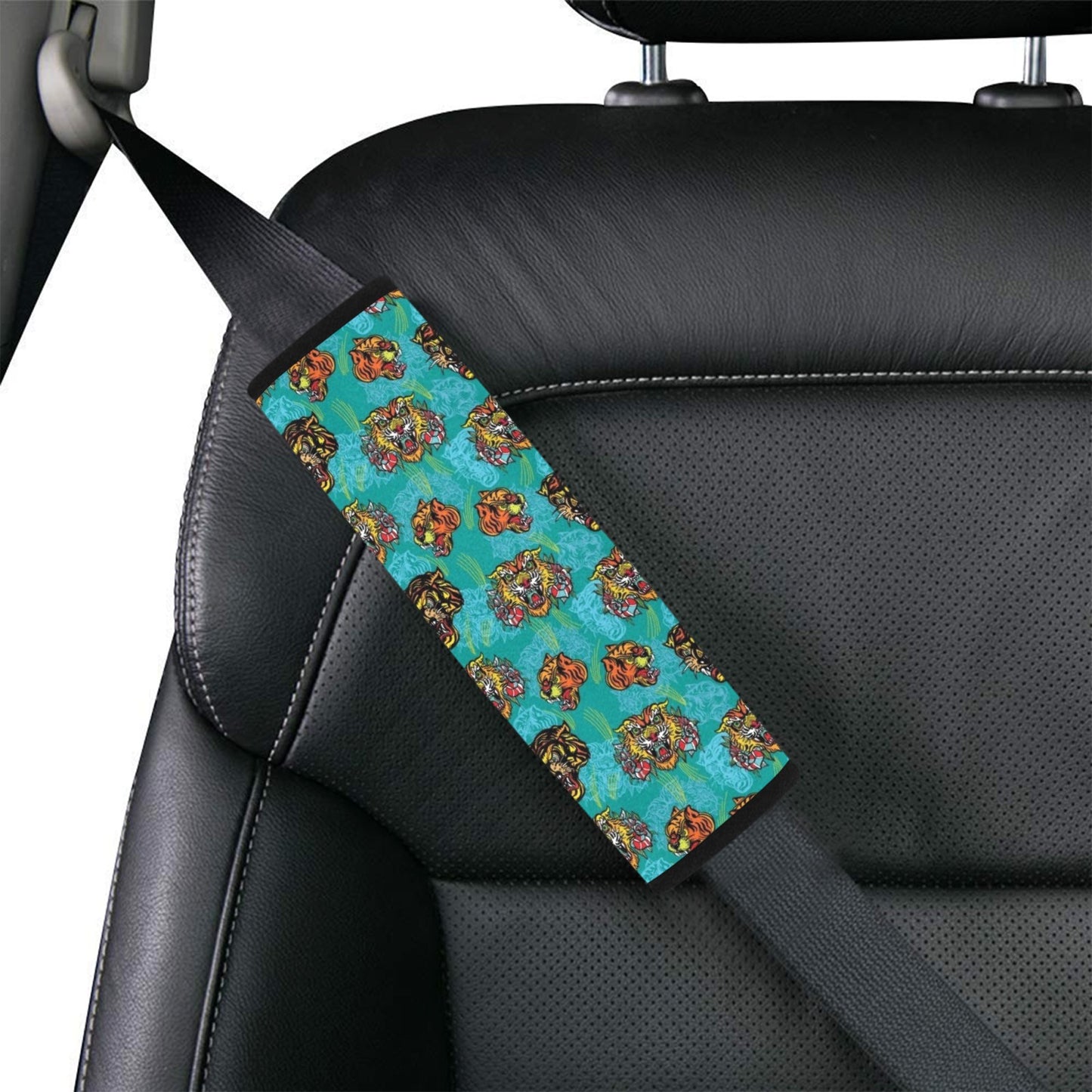 Tattoo Tiger Head Print Design LKS304 Car Seat Belt Cover